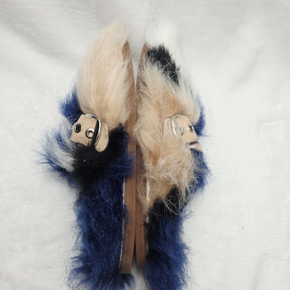 Jeffrey Campbell Rlxathome Faux Fur Mule Slide Slipper Beige Blue Combo - Picture 4 of 7